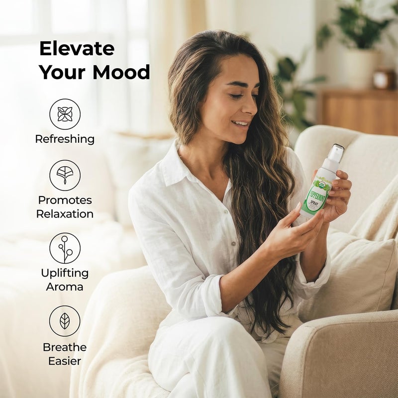 Healing Solutions - Peppermint Essential Oil Spray, (2 oz) USDA Certified Organic Aromatherapy Room & Linen Spray, Pillow & Bedding Mist, Shower Steam, Natural Peppermint Air Freshener - Image 4